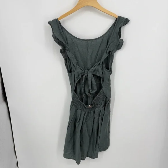 Free People Erin Ruffle Sleeve Mini Dress in gray sz S cotton linen blend - Picture 2 of 10